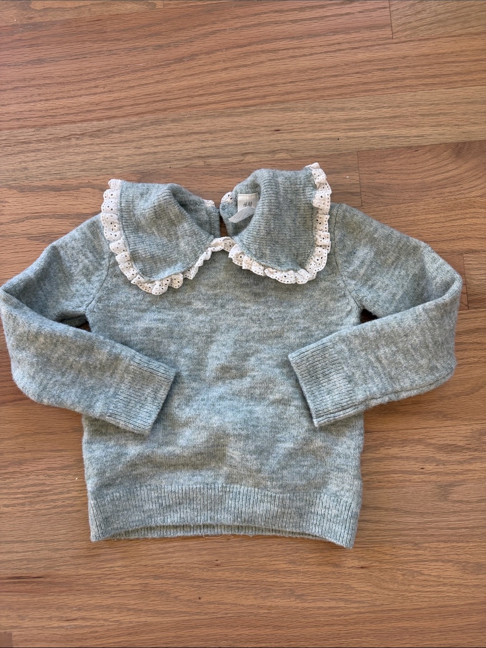 H&M Light Gray Blue Knit Sweater with Eyelet Lace Collar 2T